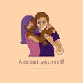 Girl and a guy with vitiligo. Accept yourself. Body positive, self love, depigmentation disease. World vitiligo day.